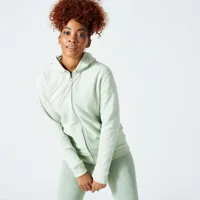 sweat zippé à capuche fitness femme - 500 essentials vert romarin - domyos