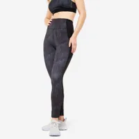 legging avec poche téléphone fitness cardio femme imprimé noir et gris - domyos
