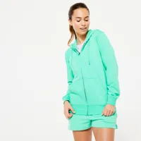 sweat zippé à capuche fitness femme - 500 essentials vert menthe fraîche - domyos