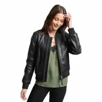 superdry studio leather flight bomber jacket noir xs femme