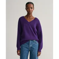 gant wool ribbed v neck sweater violet s femme