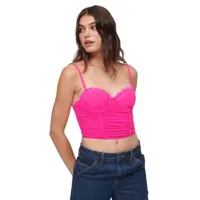 superdry ruched mesh crop corset sleeveless t-shirt rose l femme