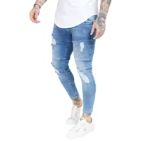 siksilk essential distressed skinny jeans bleu s homme