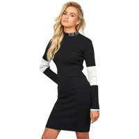 siksilk knitted bodycon long sleeve dress noir 2xs femme