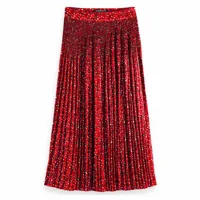 scotch & soda pleated printed long skirt rouge s femme