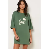 chemise de nuit imprimée 'love' 100% coton - aure - s - vert foncé - femme - etam