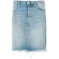 unravel project jupe droite en jean à bords frangés - bleu