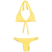amir slama textured triangle top bikini set - jaune