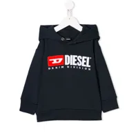 diesel kids sweat à capuche à logo brodé - bleu