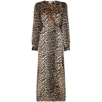 ganni robe mi-longue à imprimé léopard - marron