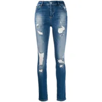 philipp plein jean skinny à effet usé - bleu