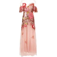 temperley london robe longue à fleurs brodées - rose