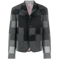 thom browne blazer en laine shetland à design patchwork - gris