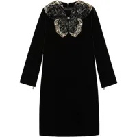 gucci robe courte en velours à papillon brodé de sequins - noir