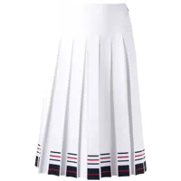 thom browne jupe plissée à finitions rayées - blanc