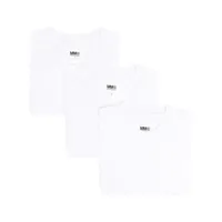 mm6 maison margiela lot de trois t-shirts en coton à col v - blanc