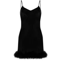 gilda & pearl robe-nuisette kitty bordée de plumes - noir