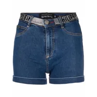 philipp plein short en jean à logo strassé - bleu