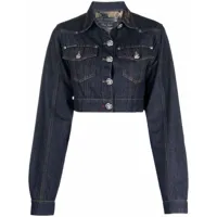 philipp plein veste en jean crop à logo brodé - bleu