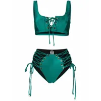 noire swimwear bikini métallisé à bretelles croisées - vert