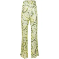 raf simons pantalon en soie à imprimé hippie - vert