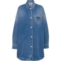 prada chemise en jean à plaque logo - bleu