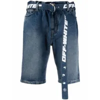 off-white short en jean à taille ceinturée - bleu