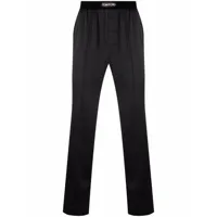 tom ford pantalon de pyjama en soie à taille à logo - noir