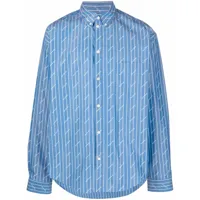 balenciaga chemise rayée à logo imprimé - bleu