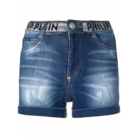 philipp plein short en jean stones - bleu