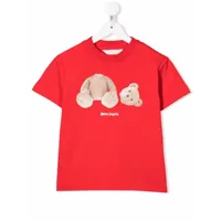 palm angels kids t-shirt à motif ourson - rouge