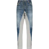 greg lauren pantalon droit à design à empiècements - bleu