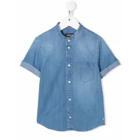 dondup kids chemise en coton à manches courtes - bleu