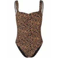 nanushka maillot de bain imprimé léopard à encolure cœur - marron