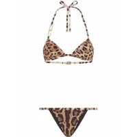 dolce & gabbana bikini triangle à imprimé léopard - marron