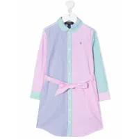ralph lauren kids robe-chemise colour block à rayures - rose