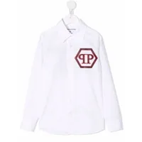 philipp plein junior chemise à logo brodé - blanc