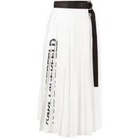 karl lagerfeld jupe portefeuille mi-longue à design plissé - blanc