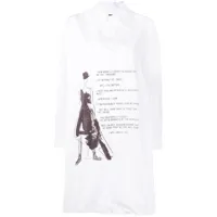 yohji yamamoto chemise mi-longue à imprimé graphique - blanc