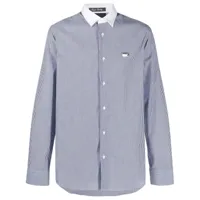 philipp plein chemise rayée en coton à logo imprimé - bleu