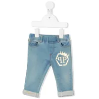 philipp plein junior jean slim à logo imprimé - bleu