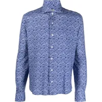 orian chemise fleurie à col italien - bleu