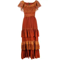 a.n.g.e.l.o. vintage cult robe ornée de crochet à volants superposés (années 1970) - orange