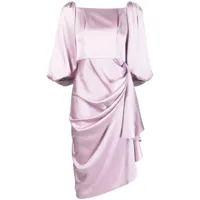 bazza alzouman robe portefeuille mi-longue en soie à manches longues évasées - violet