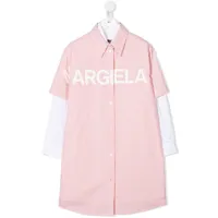 mm6 maison margiela kids robe-chemise rayée à logo imprimé - rose