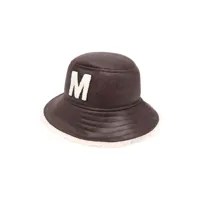 mm6 maison margiela kids chapeau en cuir artificiel à patch logo - marron