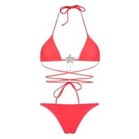 alessandra rich bikini triangle à ornements en cristal - rouge