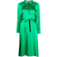 yves salomon robe satinée à taille nouée - vert