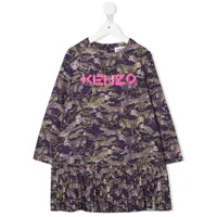 kenzo kids robe plissée à imprimé animalier - violet