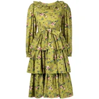 batsheva robe volantée à fleurs - vert